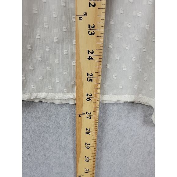 Vero Moda Ivory Swiss Dot LS Fairy Ruffled Smocked Sheer Blouse Women's Large - Picture 8 of 12